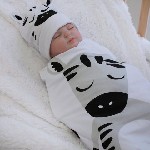 Zebra Stretchie Swaddle & Beanie Set