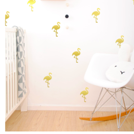 Wall Vinyl Stickers - Gold Flamingos